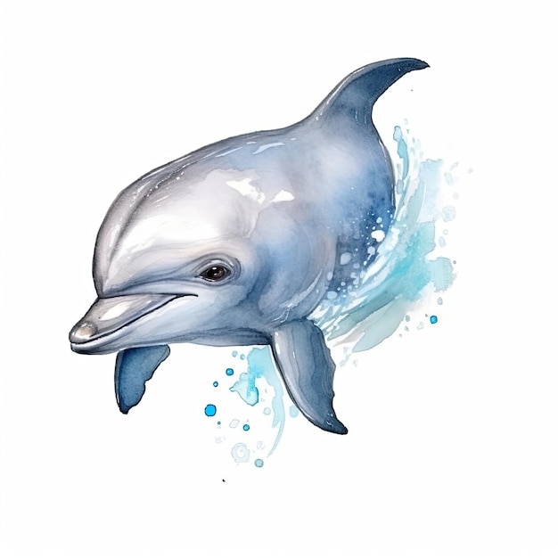 Baby Dolphin aquarel met inkt omtrek op witte achtergrond hoog gedetailleerde generatieve AI