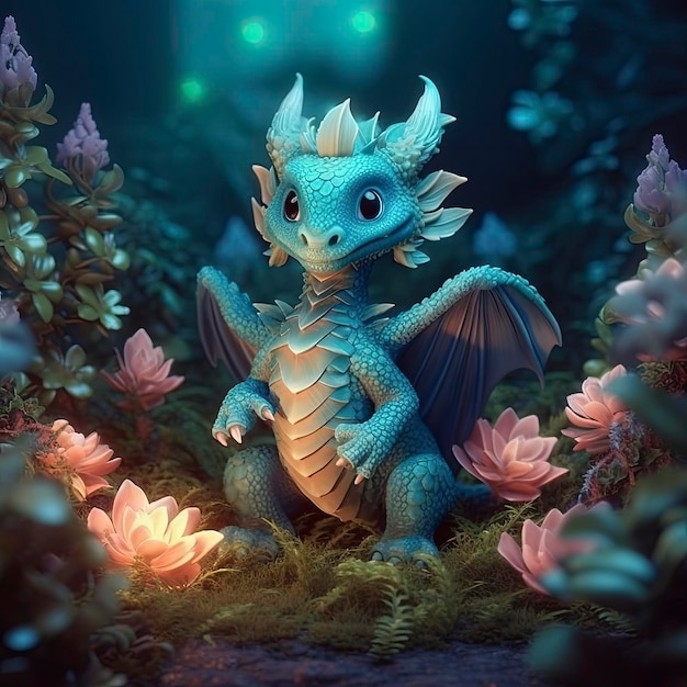 baby dragon in an enchanted forest