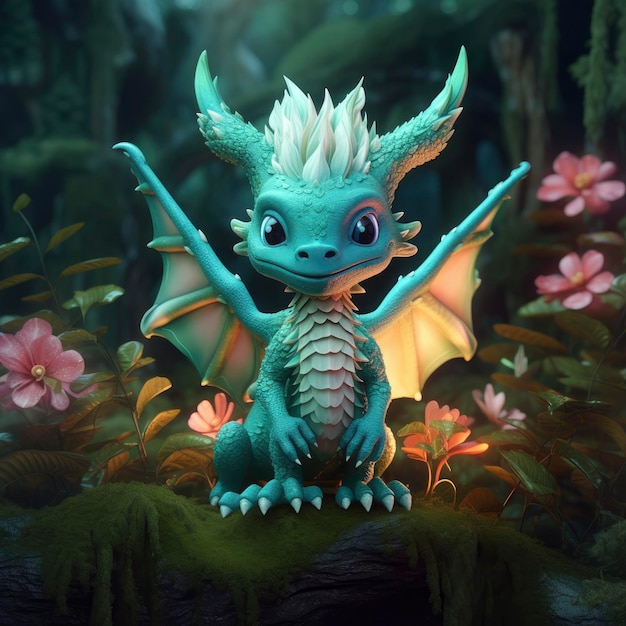 baby dragon in an enchanted forest