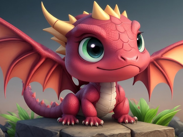 Детеныш дракона рендеринг мультяшной иллюстрации в стиле аниме 3D обои