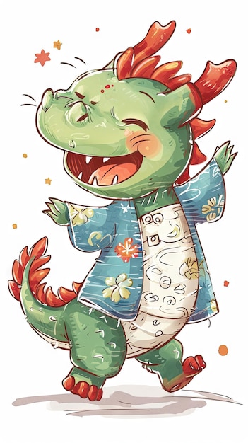 写真 笑顔で幸せに踊る赤ちゃんのドラゴン