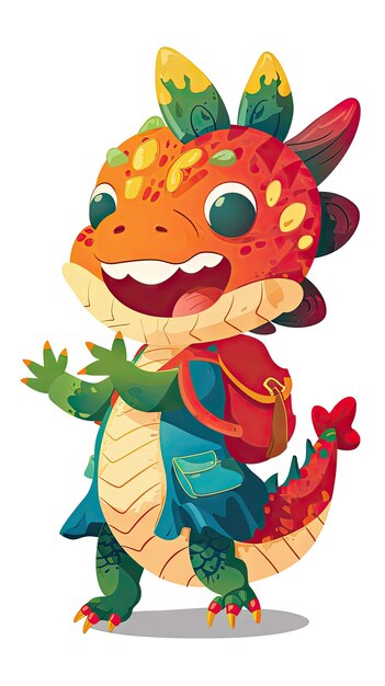 Photo baby dragon student go to school cartoon style