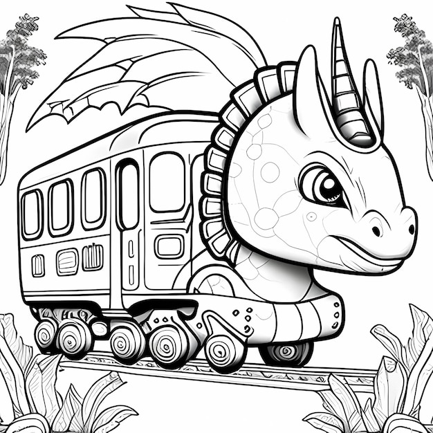 Foto baby dragon train adventure kleurpagina voor kinderen