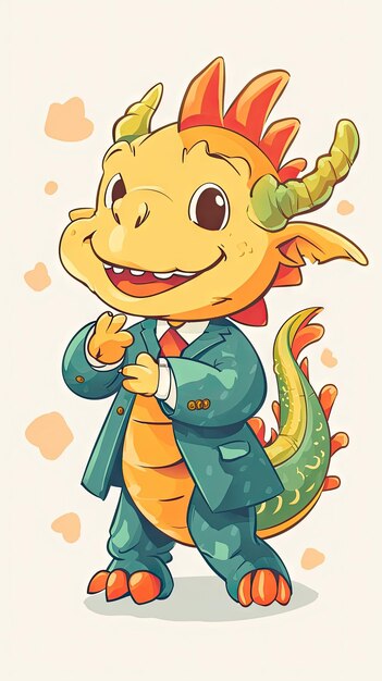 Photo baby dragon wearing suit smiling dancing happy