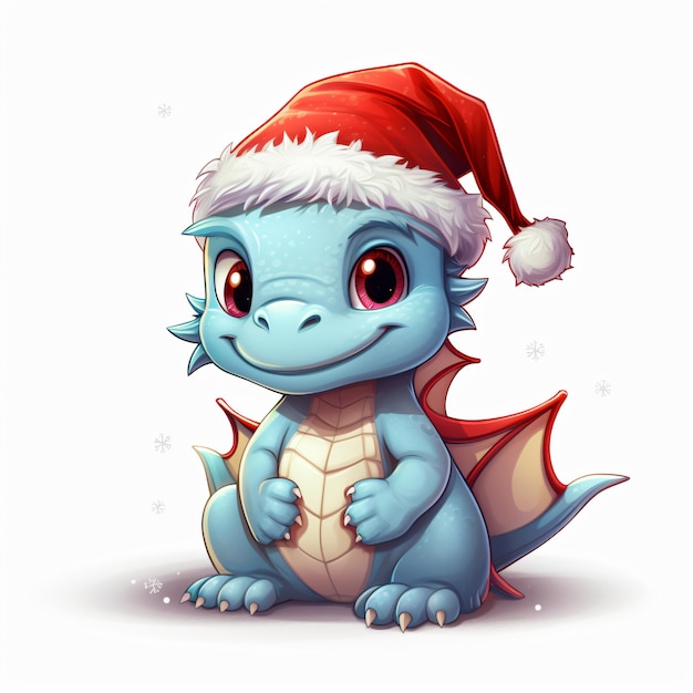 Baby dragon with christmas cap clipart isolated on white background