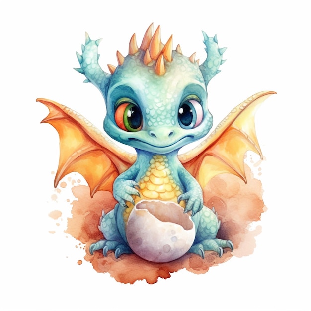 Baby dragon with a egg in its mouth