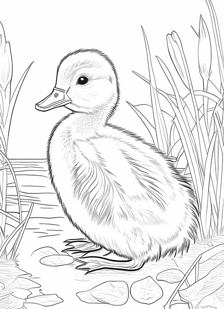 Premium Photo | A baby duck coloring page for kids in the style of