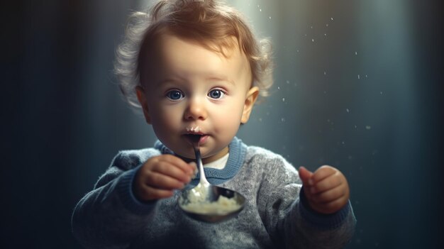 Foto bambino che mangia cibo