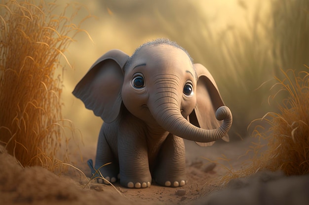 아기 코끼리 만화 3d 캐릭터 절연, 창조적 인 인공 지능