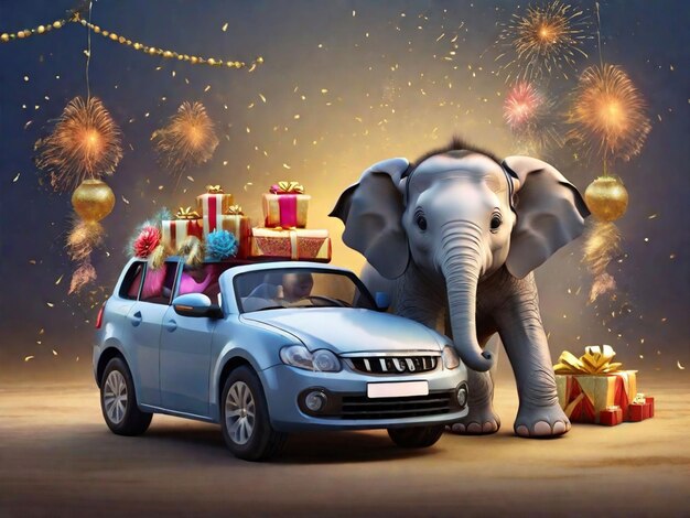 baby elephant drive a car happy new year