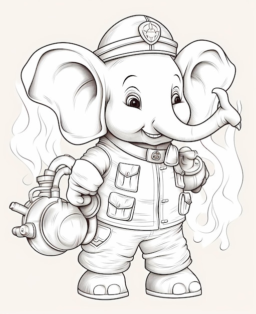 Baby Elephant farmer Black and White Coloring Adventure