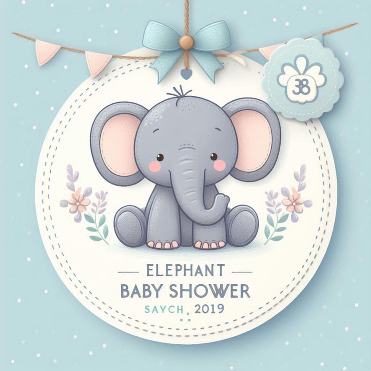 Photo a baby elephant that is decorated with a card that says elephant shower