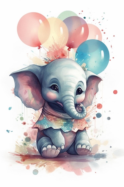 A baby elephant with balloons on it