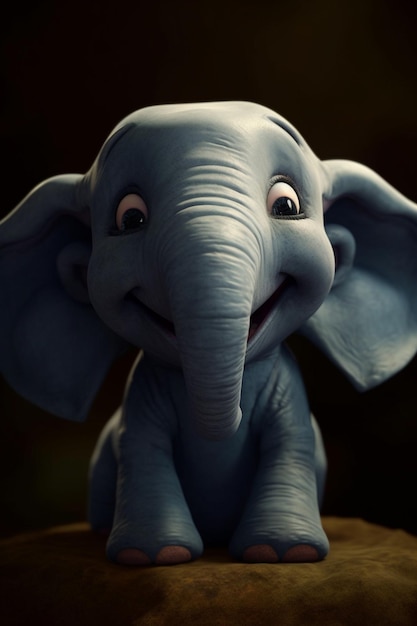 A baby elephant with a big blue nose and a big smile on his face.