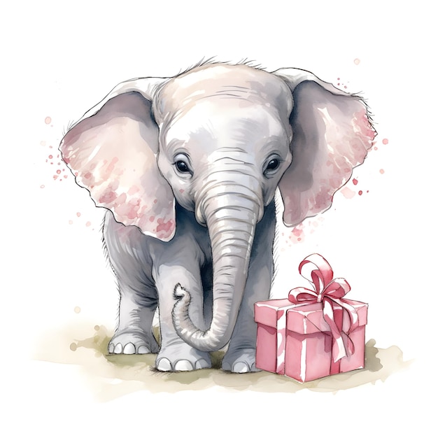 A baby elephant with a gift box on it