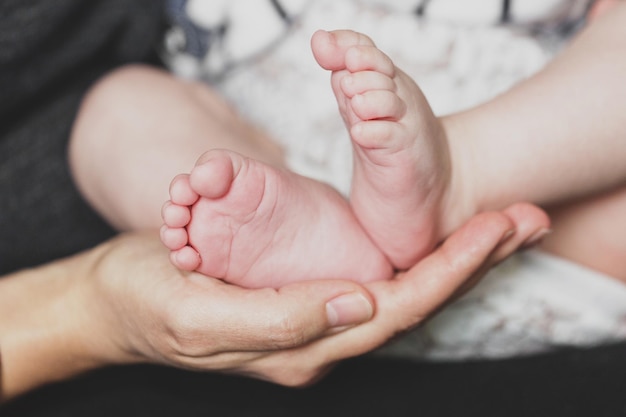 Baby feet in mother's hand