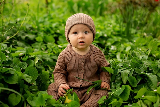 Baby in a field of leaves