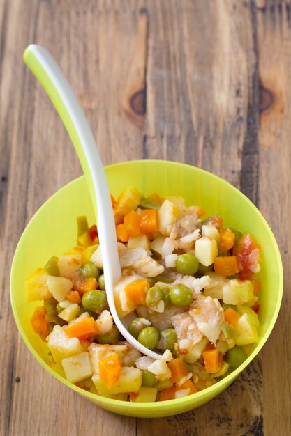 Baby food in bowl with spoon