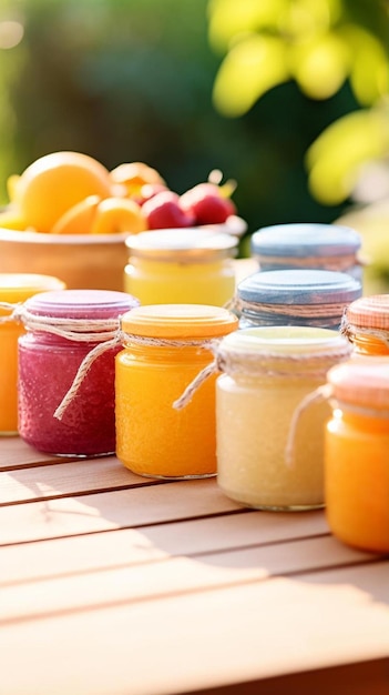 Baby food in small jars selective focus nature