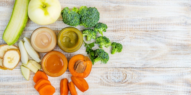 Baby food in small jars. 