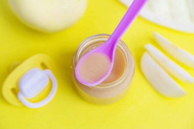 Baby food in small jars. 