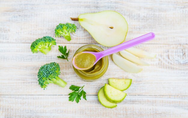 Baby food in small jars. 