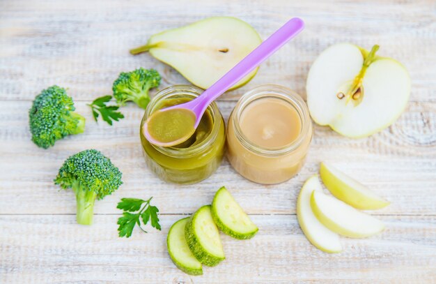 Baby food in small jars. 