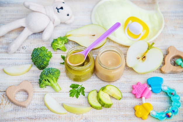 Baby food in small jars. 