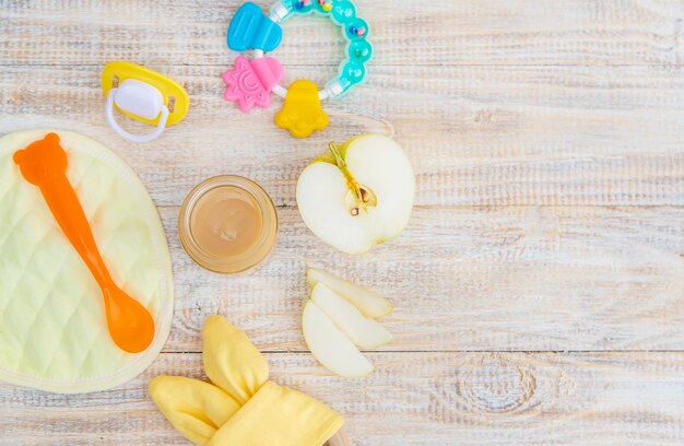 Baby food in small jars. 