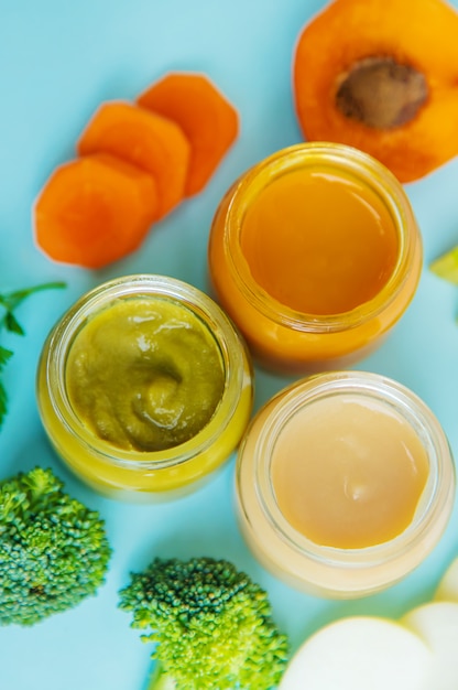 Baby food in small jars. 