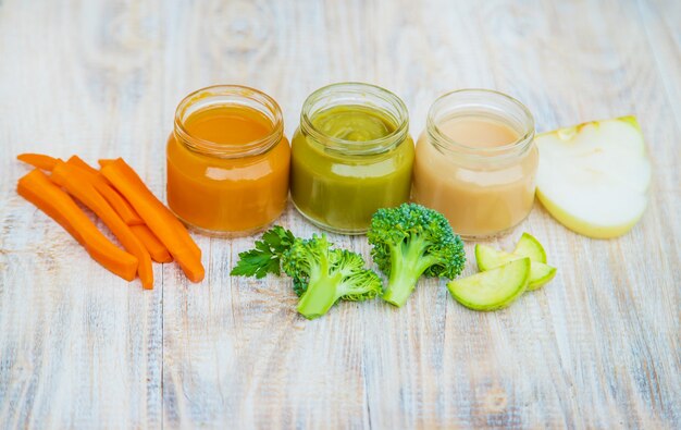 Baby food in small jars. 