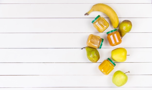 Baby food on a white background. Selective focus