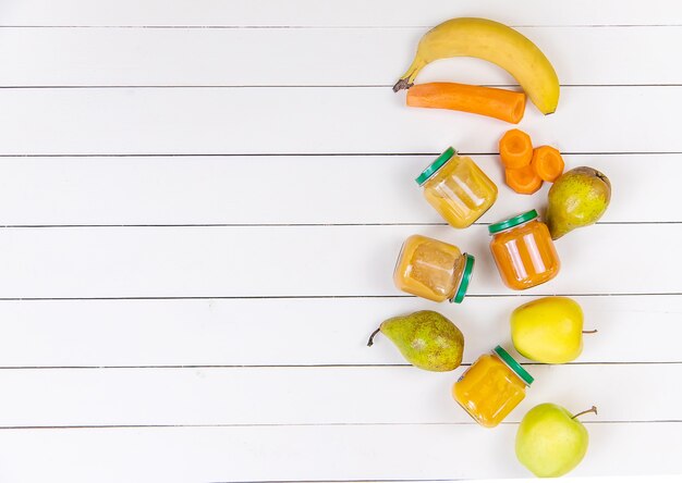 Baby food on a white background. Selective focus