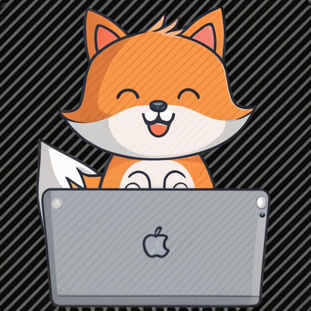 Foto baby fox che sorride e usa macbook pro