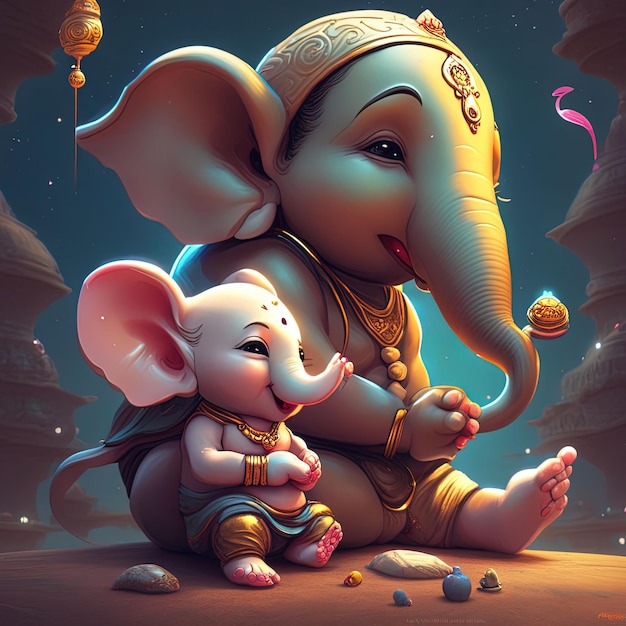 Baby Ganesha Ai 3D Cartoon Lord Ganesh Ji 3D Leuke Ganesh Ji