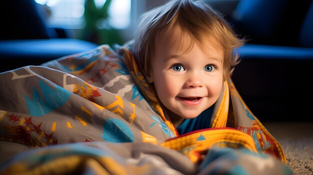 Baby giggling while playing peekaboo with a blanket