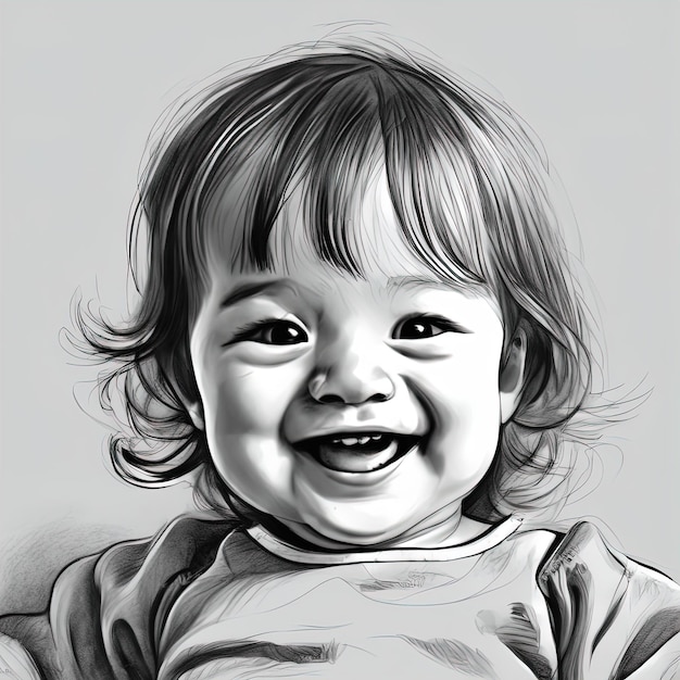 黒と白の手描きのイラスト 赤ちゃん 赤ちゃんの手描いたイラスト