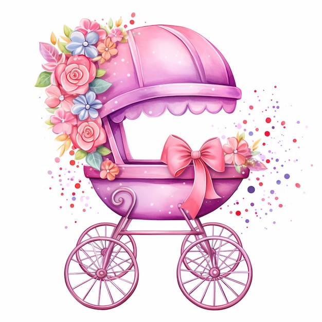 Foto bambina colorato passeggino neonato nursery clipart