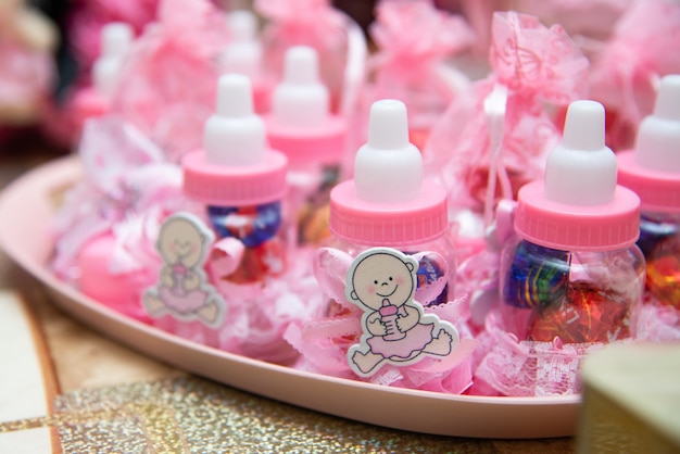 Baby girl decoration. Candy boxes.