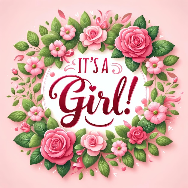 Photo baby girl floral announcement