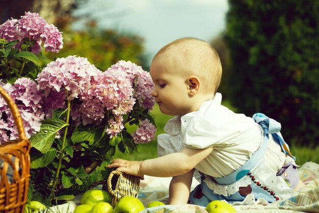 Baby girl on picnic