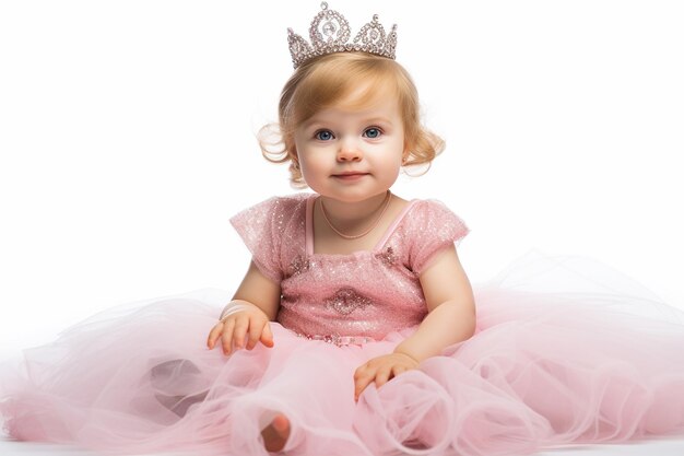 Photo baby girl in princess costume on white