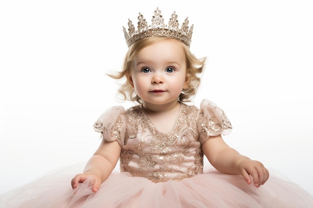 Baby Girl in Princess Costume on White