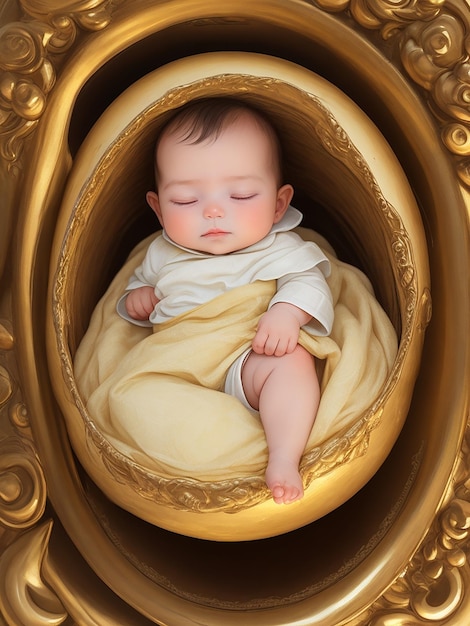 写真 毛皮のカーペットの上で寝ている赤ちゃん