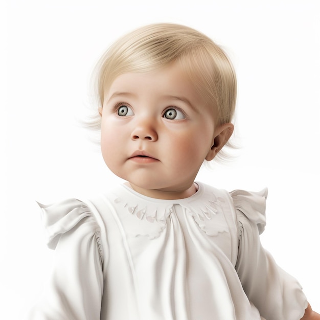 Малышка со светлыми волосами и голубыми глазами.