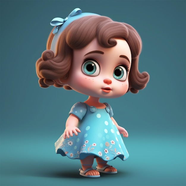 baby girl with a flowered dress and blue eyesis shown 3d