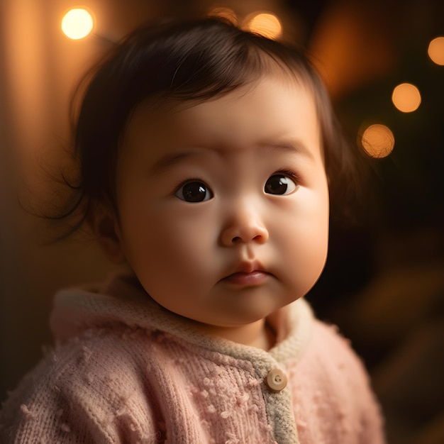 Photo a baby girl with a pink sweater