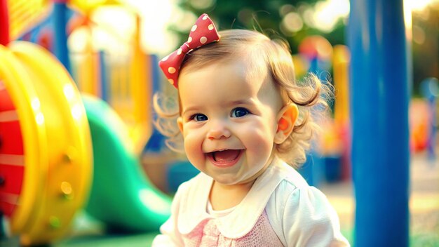 Foto una bambina con un arco rosso sulla testa