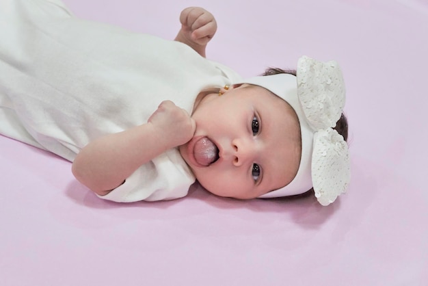 Baby Girl with white Flower Headband