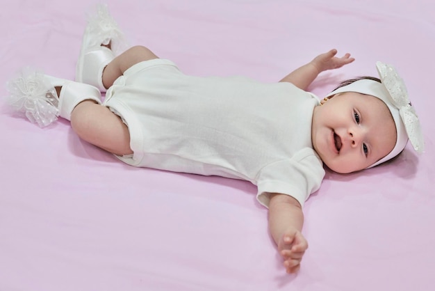 Baby Girl with white Flower Headband